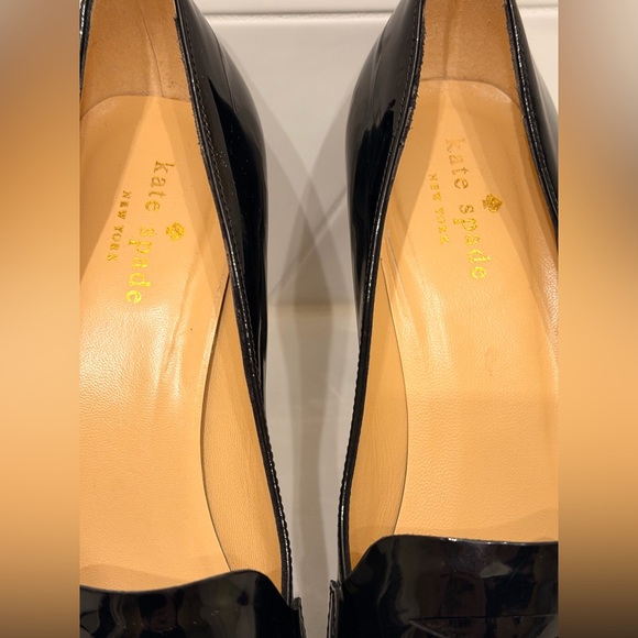Kate Spade Black Patent Leather Loafers Heels Leopard Toe Size 8.5 - Picture 7 of 10